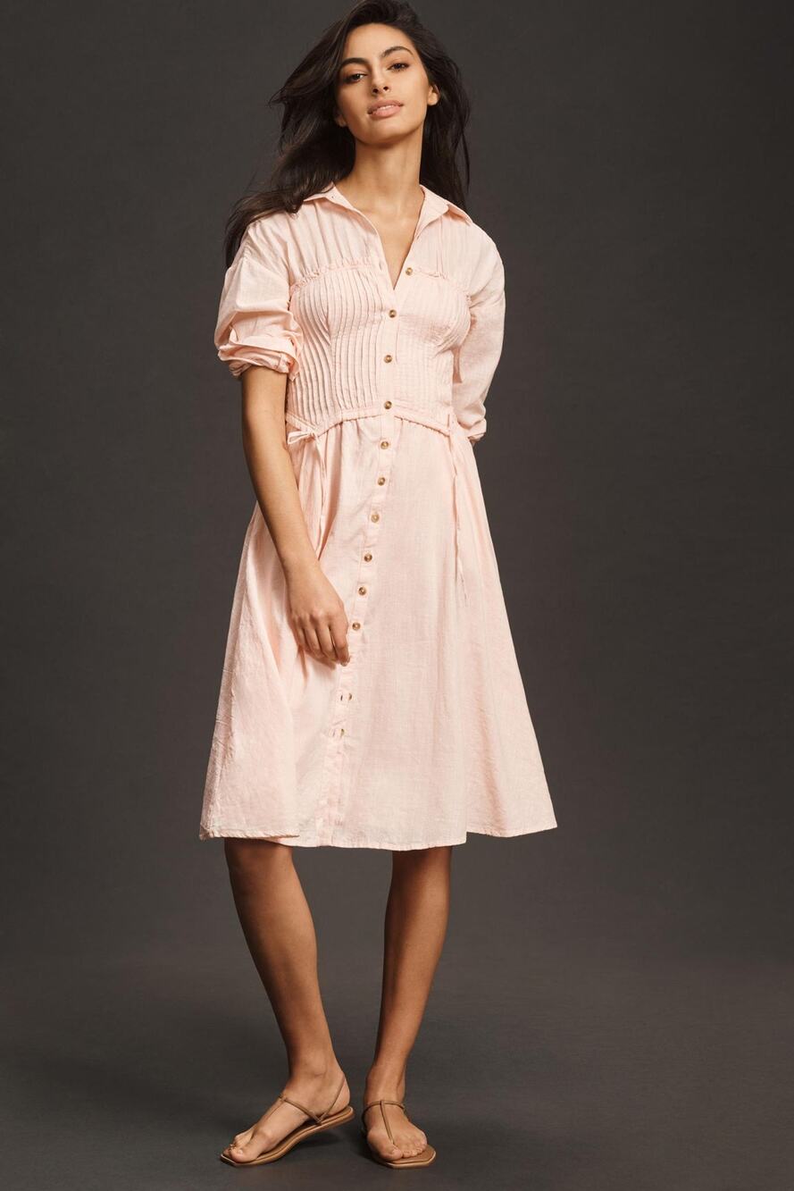 NWT Anthropologie Pilcro Corset Pink Cotton Dress - Large